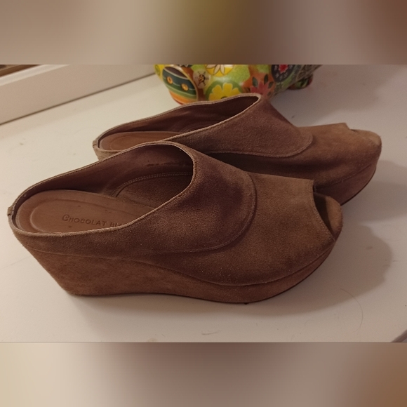 Chocolat Blu Wind Peep Toe Suede Platform Wedge Mule Size 8 - Picture 3 of 10